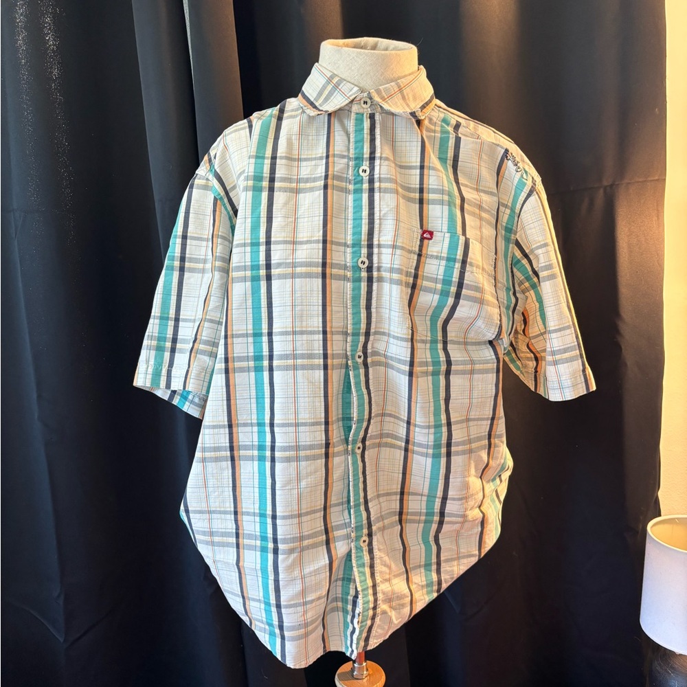 Quiksilver Blue and Green Plaid‎ Button Down Shirt